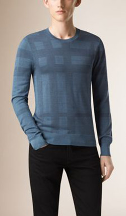 CHECK CREW NECK SILK SWEATER