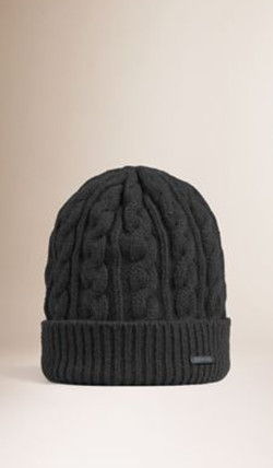 CABLE KNIT WOOL CASHMERE BEANIE